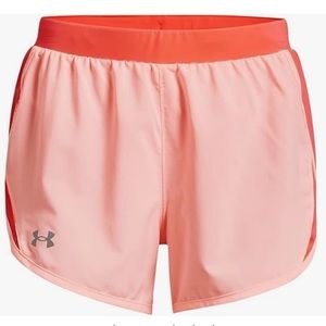 Under Armour women’s fly 2.0 running shorts sz Large12-14 pink sands reflective
